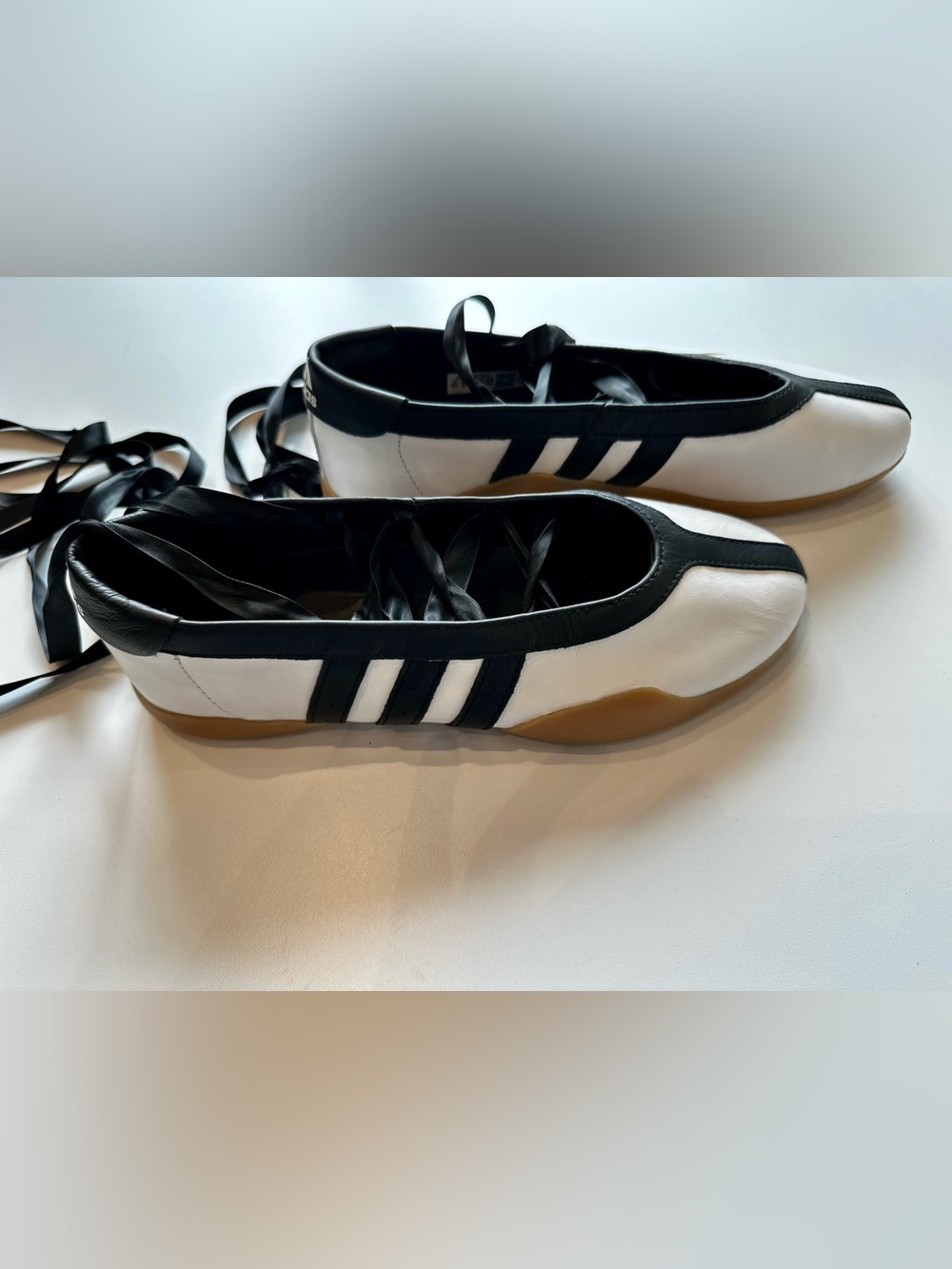 adidas Taekwondo Mei Ballet Lace-Up Flats White Black Gum Sole 9.5